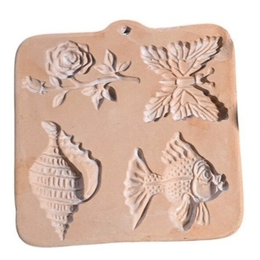 Terracotta Clay Mold Four Designs Rose Seashell Fish Butterfly Embossing